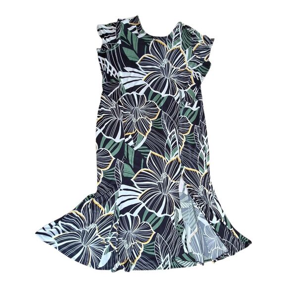 Ashley Stewart MERMAID MAXI DRESS Plus Sz 26/28 Tropical Leaf Print Green Black - Picture 1 of 16